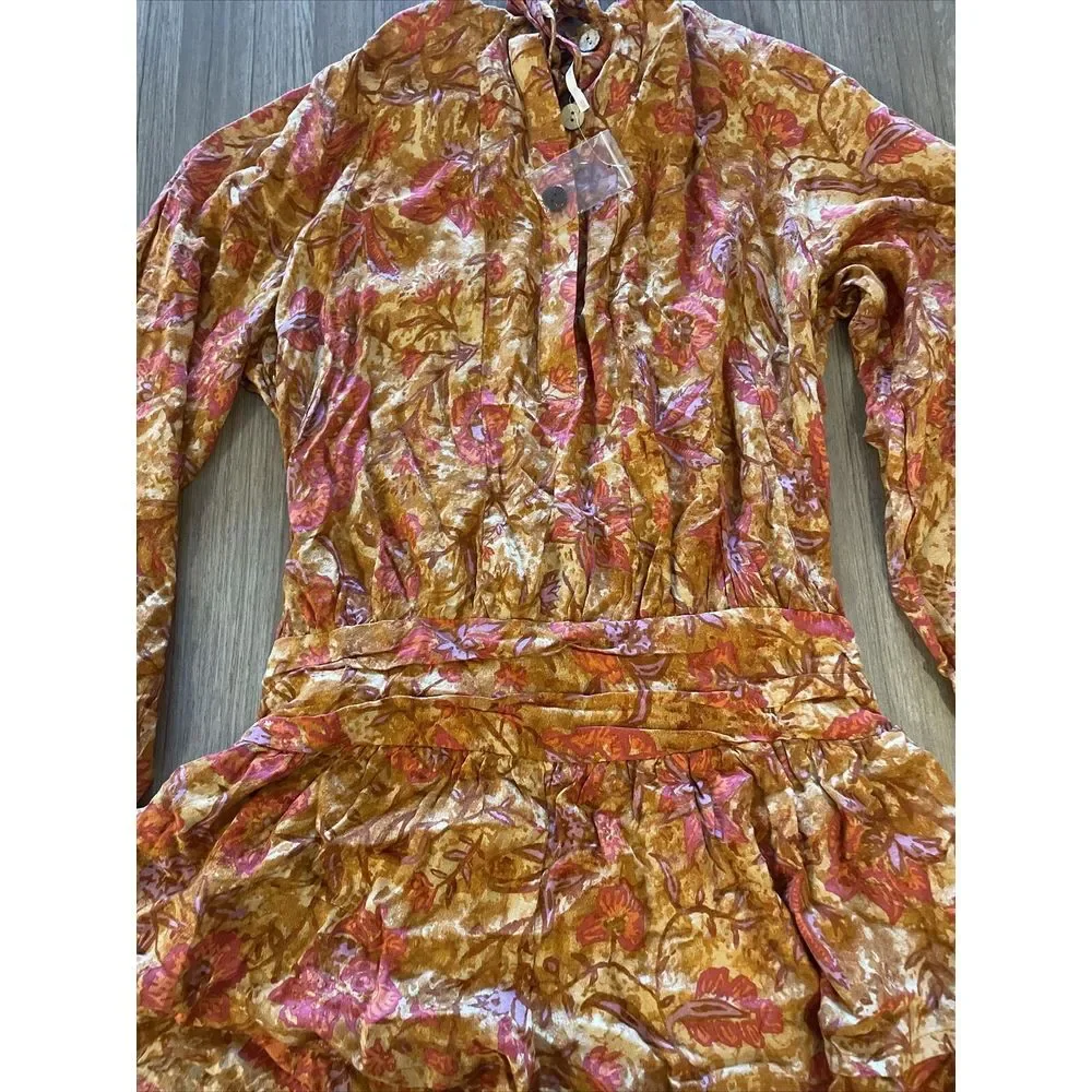 Free People Orange Dance‎ Til Dawn Romper Size Women's XS Ruffled Tie Up Romper